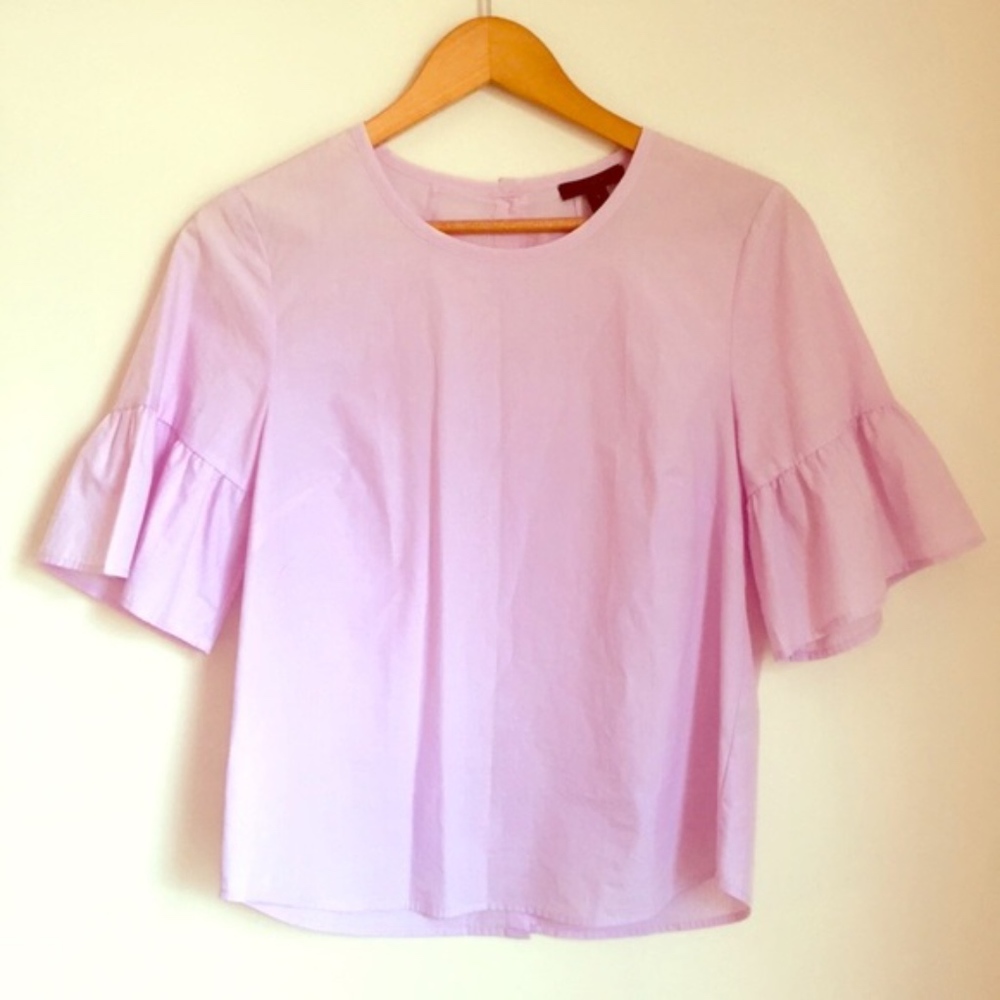 J Crew Lilac Blouse with Ruffled Bell Sleeves XS